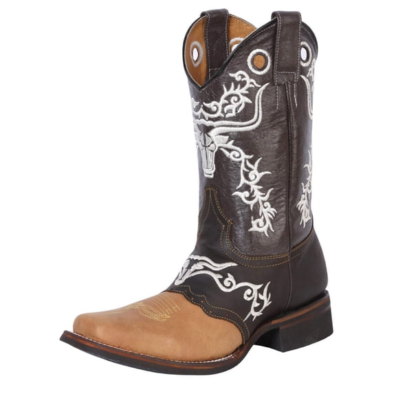 Men's Nubuck Leather Embroidered Saddle Western Cowboy Boots 'El General' Honey 33316