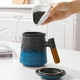 thumbnail image 3 of ZENS Tea Cup with Infuser and Lid, 15.2 OZ Wood Handle Loose Leaf Tea Steeper Mug, Gradient Embossed Ceramic Strainer Mug., 3 of 8