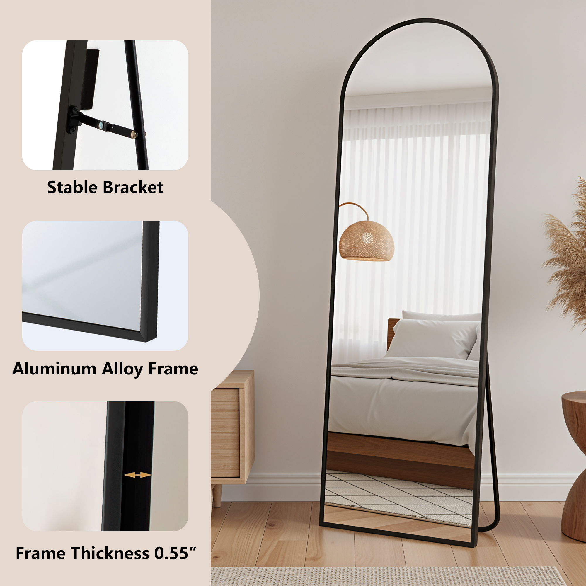 MAYEERTY Black Arch Full Length Mirror, Wall Mount or Freestanding for Bedroom/Living Room, 58" × 18"