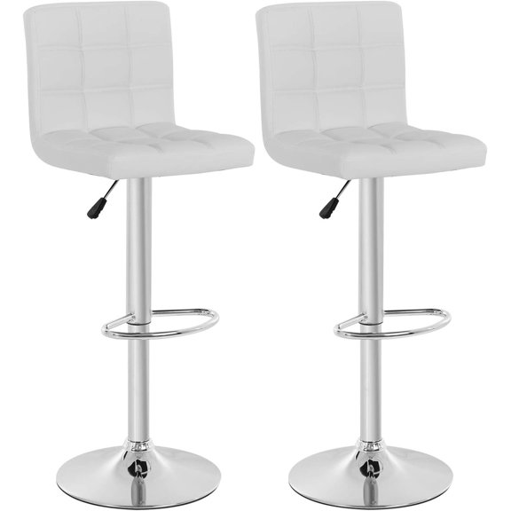BestOffice Modern Set of 2 Barstools Adjustable Counter Height Swivel PU Leather Bar Hydraulic Dining Room Chairs Home Kitchen Stools, White
