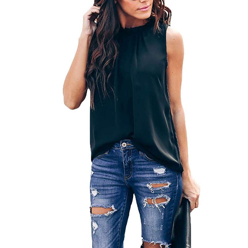 sleeveless pale blue chiffon top