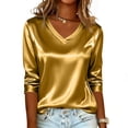 thumbnail image 4 of Dressy Tops for Women 3/4 Sleeve Silk Satin Blouses Business Work T Shirts Loose Fit V Neck Spring Summer Outfits 2026 #03Gold 2XL, 4 of 6