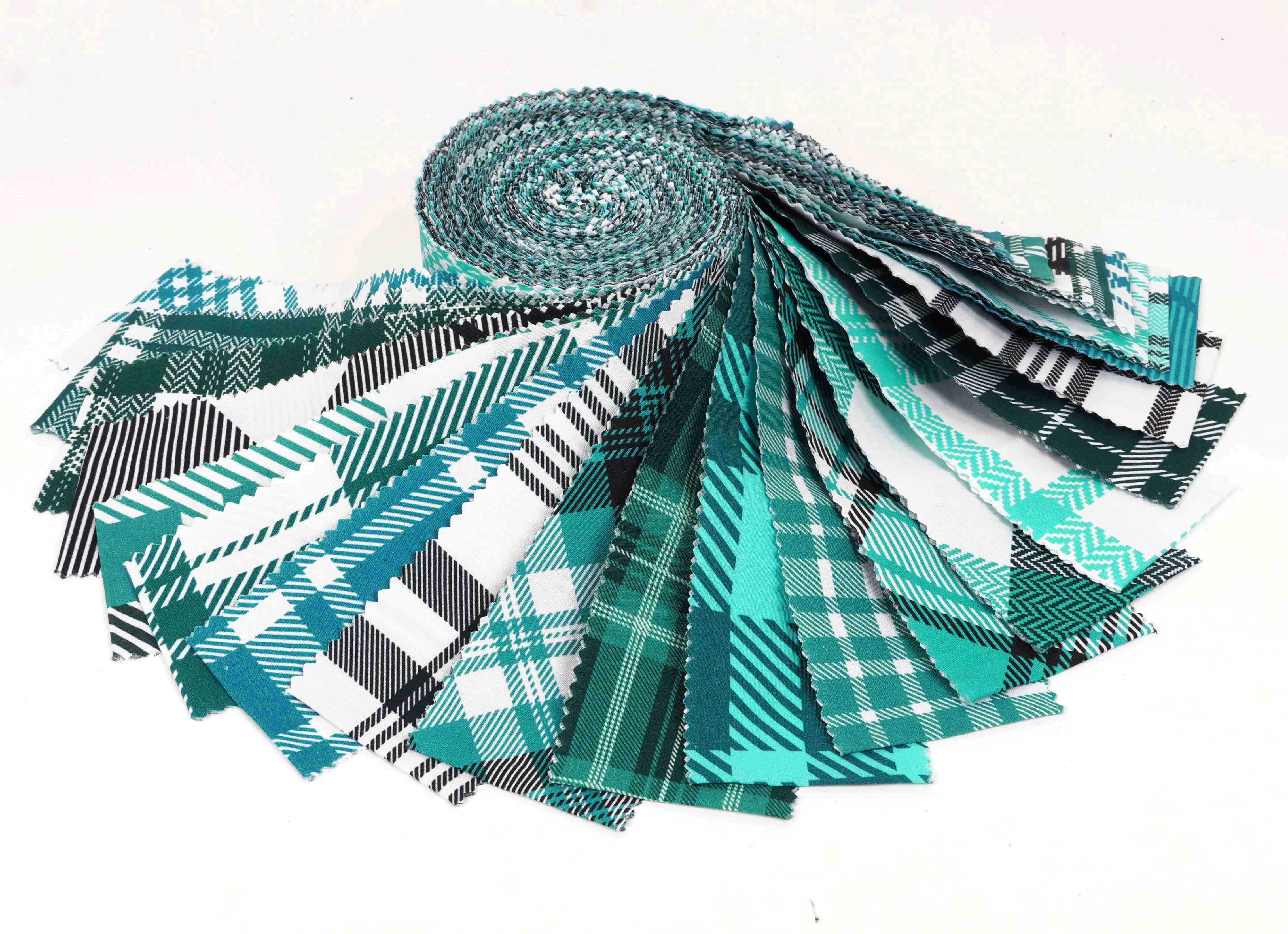 Soimoi 40Pcs Check & Tartan Print Cotton Precut Fabrics For Quilting Craft Strips 2.5x42inches Jelly Roll - Teal Blue