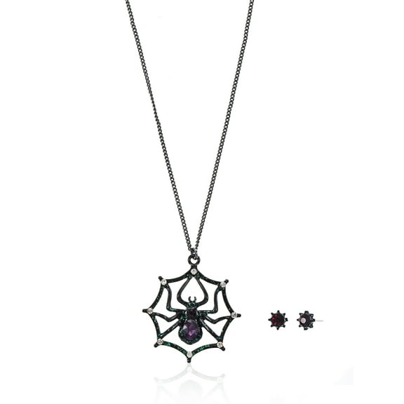 Way to Celebrate Halloween Spider Pendant Necklace and Earrings, 1 Piece, 1 Pair