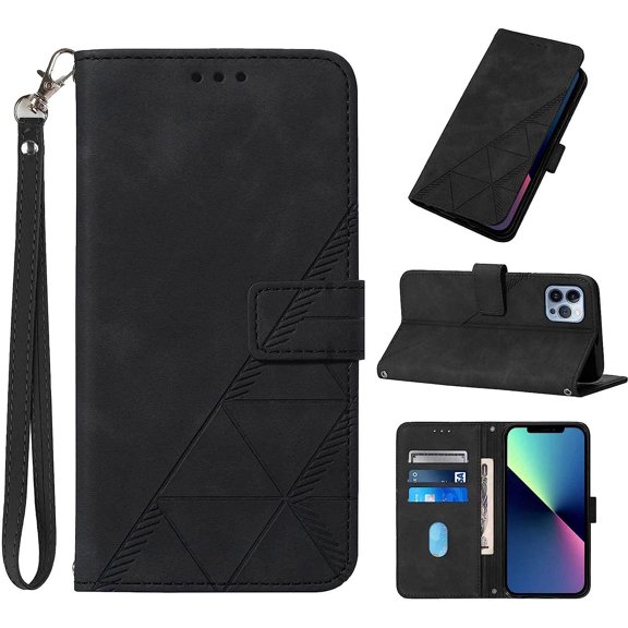 13 Pro Max Case,Compatible for iPhone 13 Pro Max Wallet Case,[Kickstand][Wrist Strap][Card Holder Slots] TPU Interior Protective PU Leather Folio Flip Cover for iPhone 13 Pro Max Case 2022 (Black)