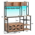 thumbnail image 2 of Baker Rack for Kitchen with Charging Station and LED Lights, Multifunctional Microwave Stand with 8 Open Shelves and Hutch, Coffee Bar with Spacious Desktop and 8-S Hooks, Rustic Brown, 2 of 7