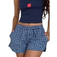 thumbnail image 2 of Yunliwuli Women's Summer Casual Shorts Heart/Plaid Print Elastic Waist Straight Leg Short Pants, 2 of 10