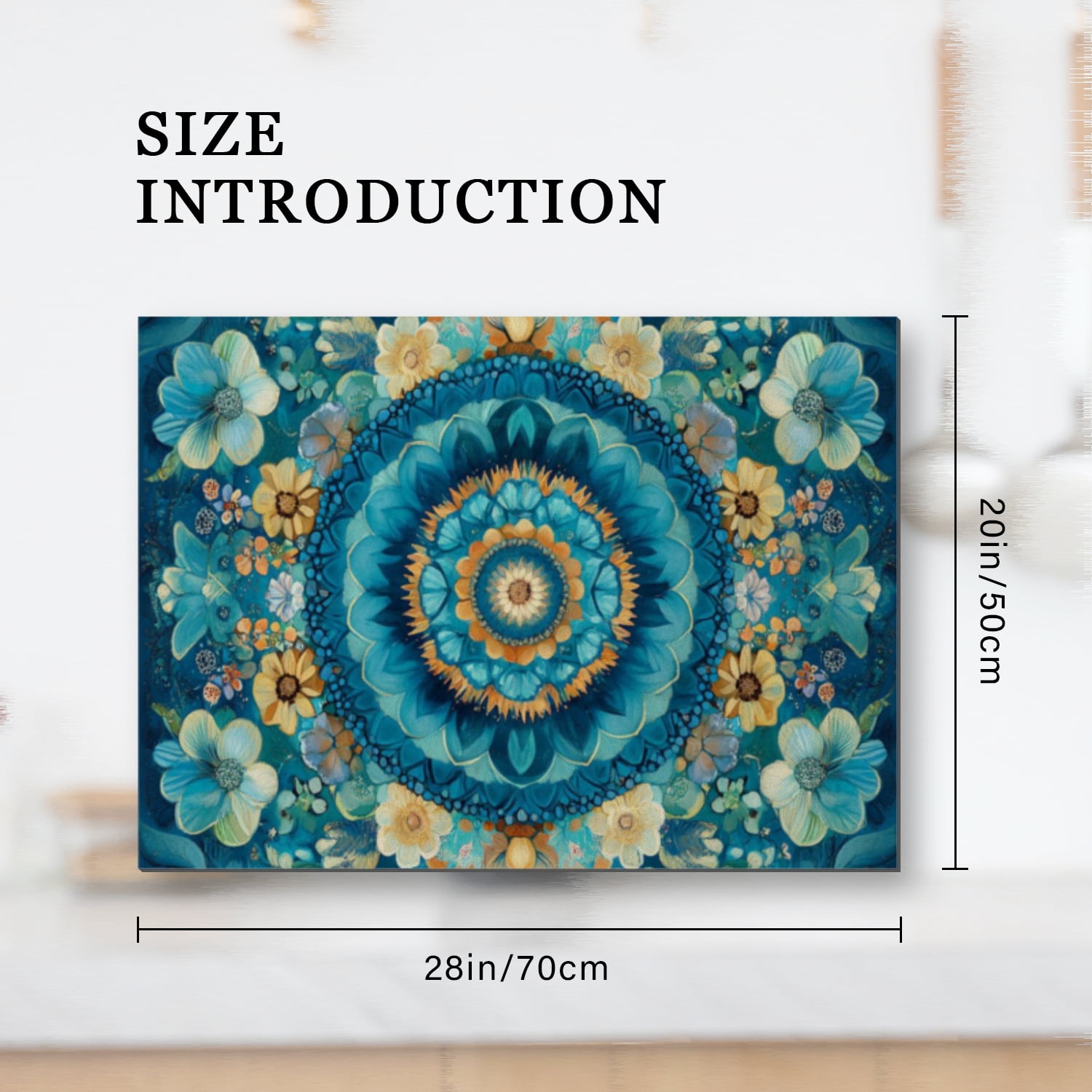 Stove Covers for Gas Burners Stoves, Blue Yellow Flowers Mandala Multipurpose Durable Cooktop Protector, Square Foldable Decorative Pad for Kitchen RV (28×20 Inch)