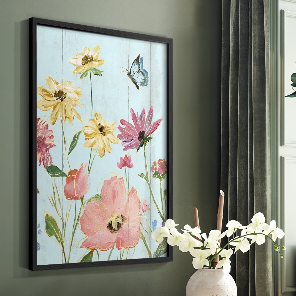 Wildflower Flutter II Framed Print - Solid Wood in Single Picture Frame Solid Wood 2 Framed Print