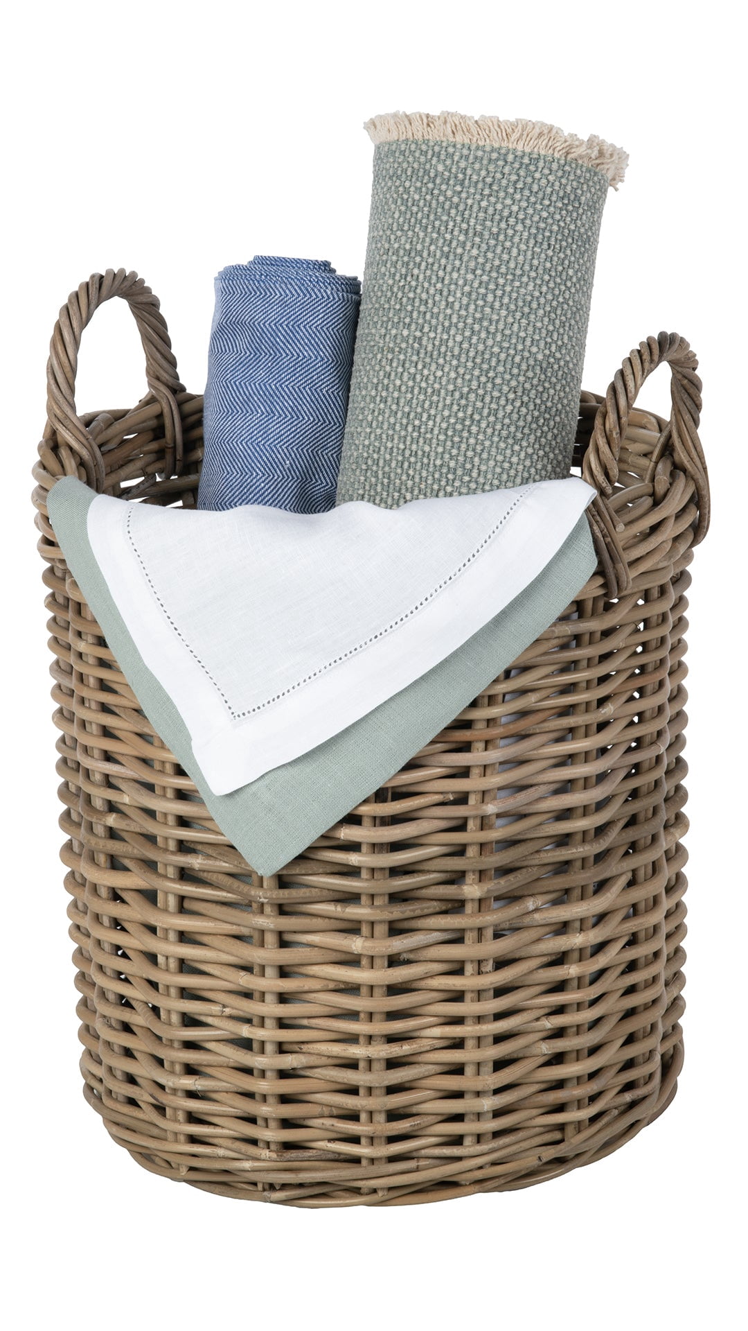 Kouboo Rattan Round Basket &, Nursery, Handwoven With Handles, Organizer, Indoor & Outdoor Planter Basket, Gray