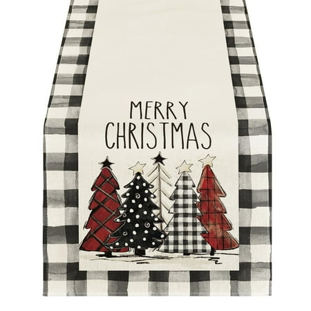 

AdXKenry Dining Table Cloths Rectangle Waterclor Buffalo Plaid Christmas Trees Merry Xmas Table Runner Seasonal Winter Holiday Kitchen Dining Table Decoration For Indoor Home Party Decor 13 X 72 Inch