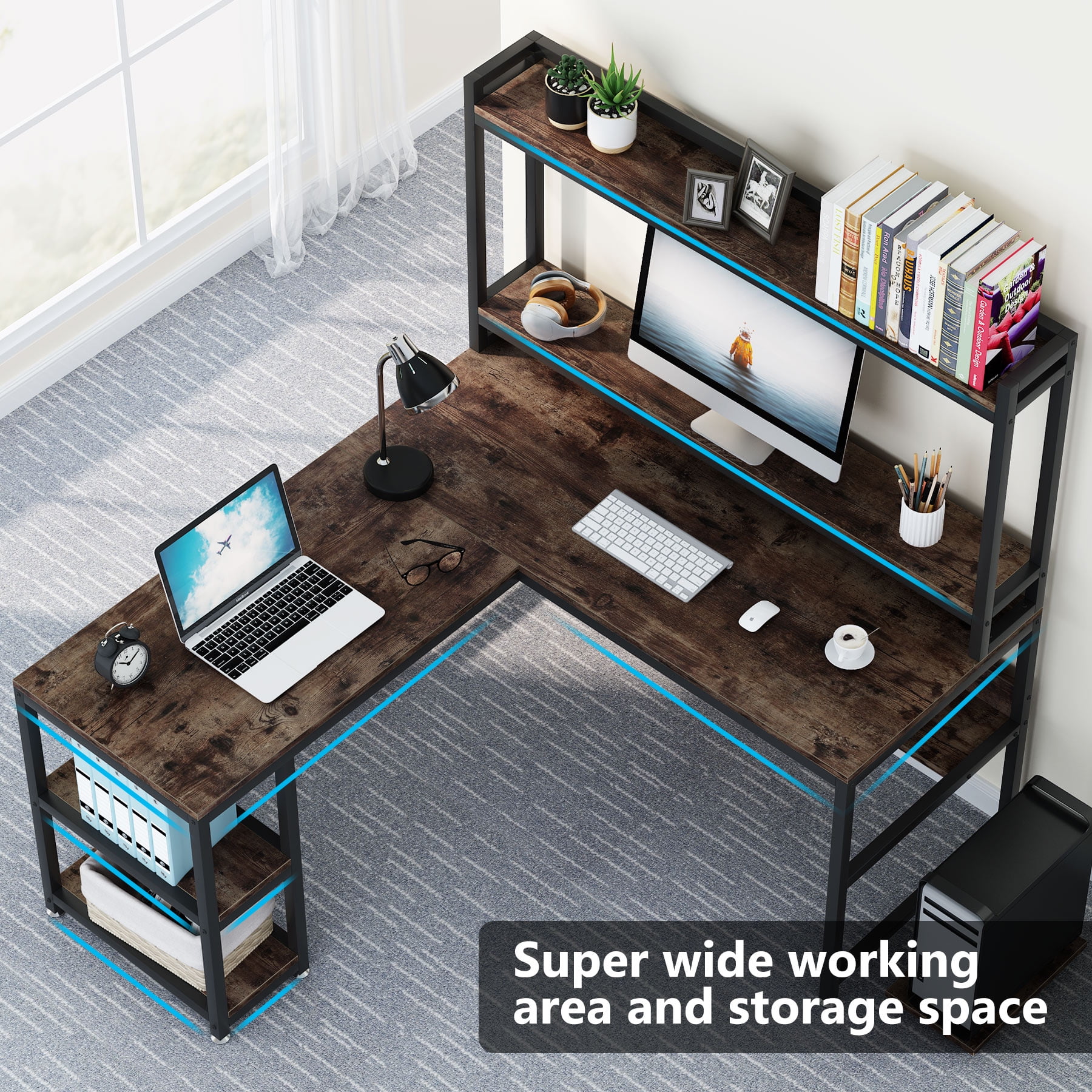 Buy LShaped Desk with Storage Shelves, 59 inch L Shaped Corner
