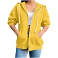 thumbnail image 2 of cocolona Womens 3/4 Sleeve Sweatshirts Hoodie Drawstring Zipper Loose Jacket Trendy Casual Solid Color Tops with Pockets, 2 of 5