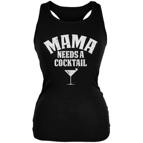 Mama Needs A Cocktail Black Juniors Soft Tank Top - Medium