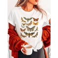 thumbnail image 1 of Vintage Moth Print Casual Sports T-shirt, Short Sleeve Crew Neck Comfortable Top, Women's Clothing, 1 of 6