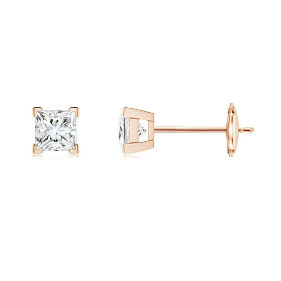Angara Earrings - Natural Princess Cut Diamond Solitaire Stud Earrings in 14K Rose Gold for Women | April Birthstone Jewelry, Birthday, Anniversary, Jewelry Gift for Women