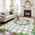 thumbnail image 2 of 5'x7' Area Rugs for Living Room Bedroom, Spring Botanical Washable Rug Carpet Runner Indoor Outdoor, Garden Birds Floral Leaves Gray Plaid Non Slip Floor Mats Area Rug for Kitchen, Nursery, 2 of 8