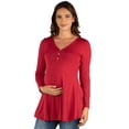 thumbnail image 2 of 24seven Comfort Apparel Maternity V Neck Long Sleeve Soft Flare Henley Style Tunic Top, 2 of 5