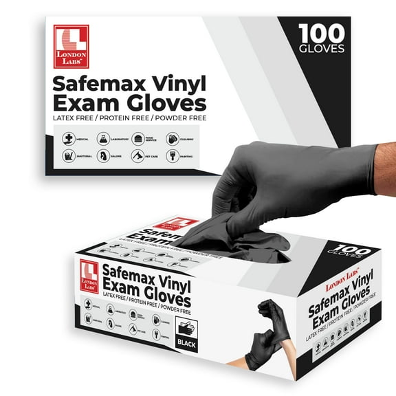 London Labs Black Synthetic Vinyl Exam Gloves Powder Free and Latex Free (Small, 200 Count)