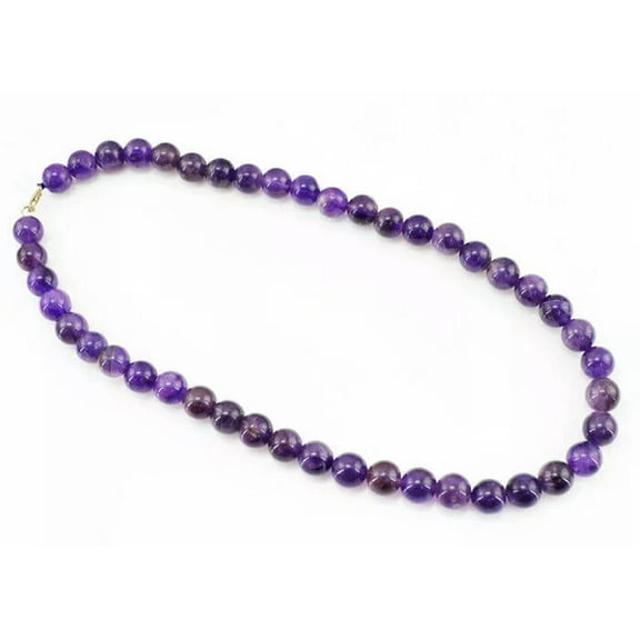 K-KED EXCELLENT NATURAL 8MM AMETHYST ROUND GEMSTONE BEADS NECKLACE 20" AAA