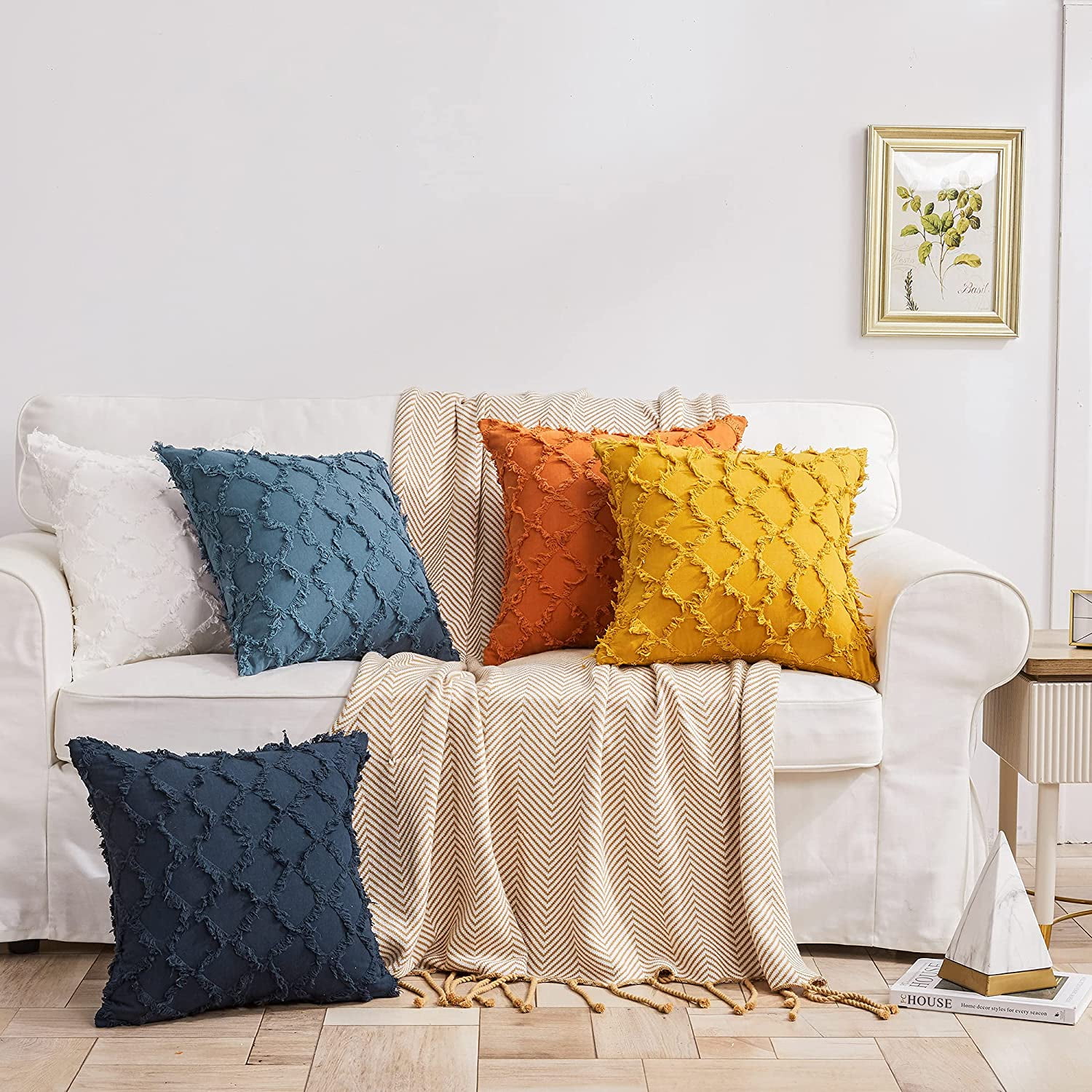 Iguohao Ivory White Throw Pillow Covers For Sofa Couch Bedroom Family Room Set Of 2 Decorative Pillows 18 X 18 Inches Cotton Linen Cushion Covers