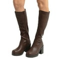 thumbnail image 3 of Soda Women Block Chunky Heel Knee High Boots Platform Side Zipper SONIA-H Brown 7.5, 3 of 4
