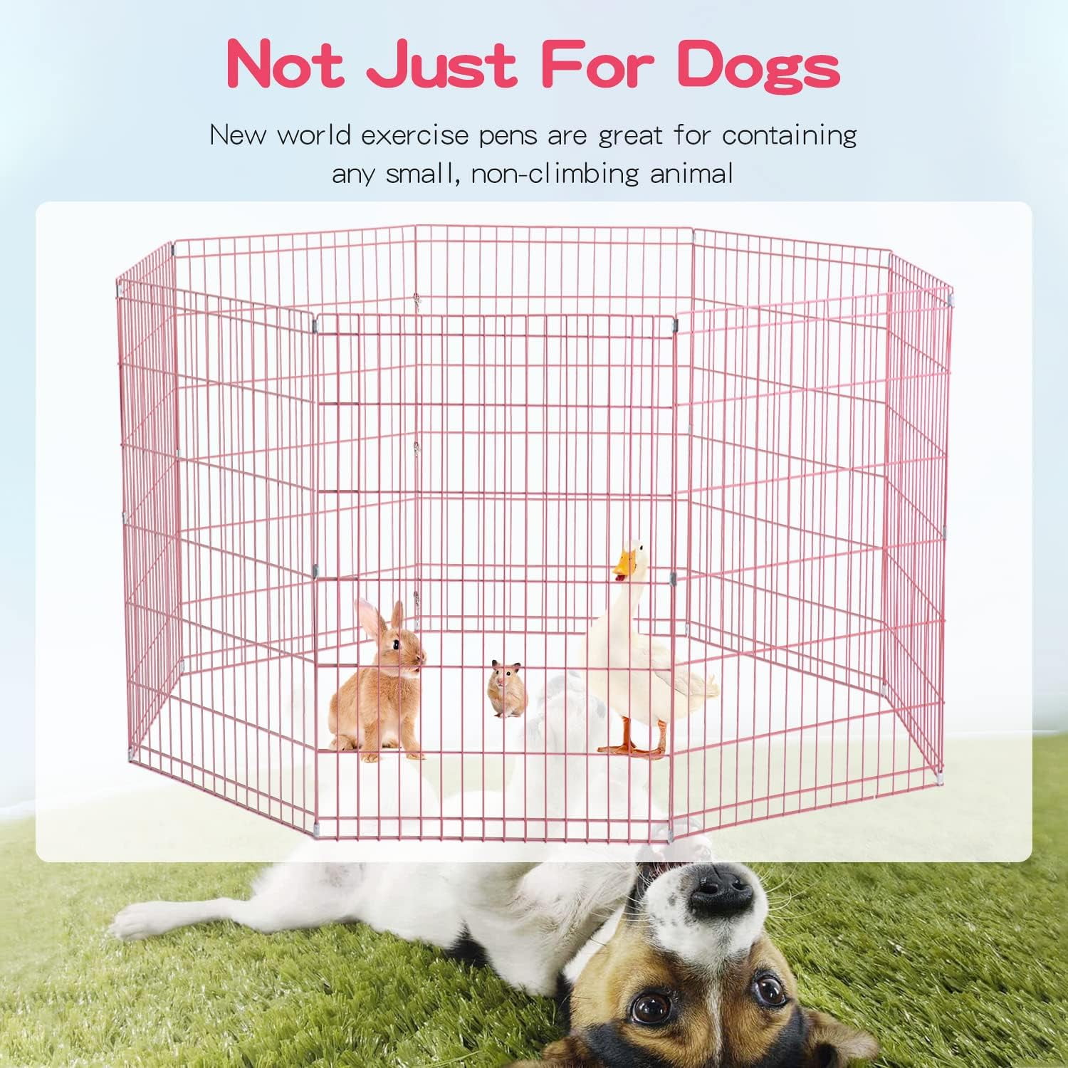 Dkelincs 36" Dog Fence for the House and Outdoor Puppy Playpen for Small Dogs, Portable Foldable Dog Playpen Metal Wire Pet Exercise Pen Enclosure, Pink