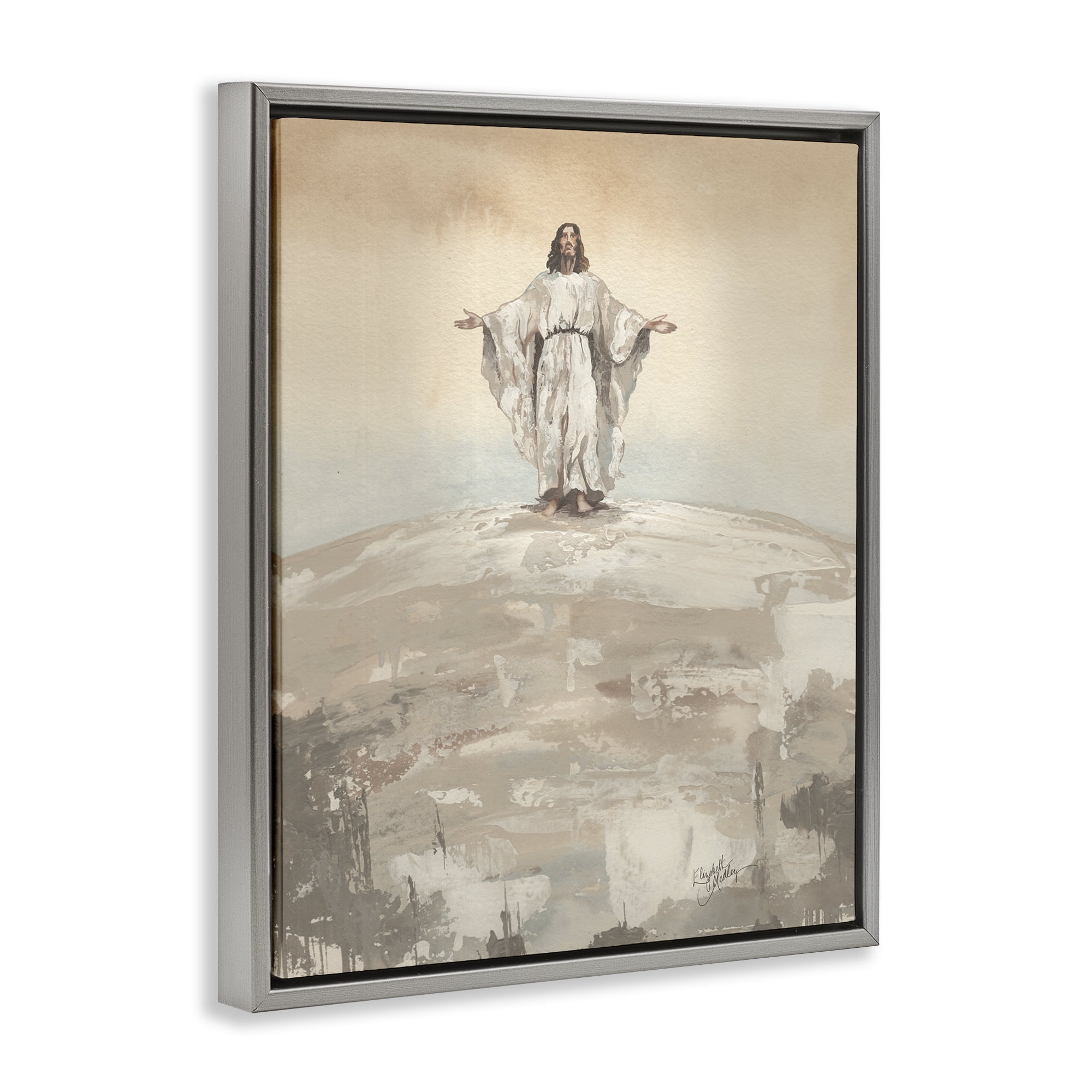 Stupell Industries Jesus on Hill Gray Framed Floater Canvas Wall Art, design by Elizabeth Medley