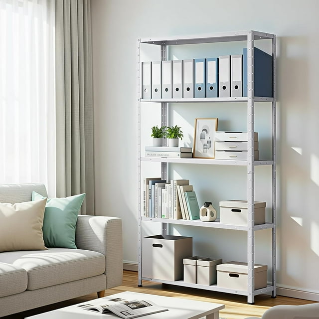 QinaQin 5-Tier Metal Storage Rack, 68 Inches x 35 Inches x 12 Inches, Adjustable Heavy-Duty Bookshelf, Suitable for Garages, Pantrys, Or Offices