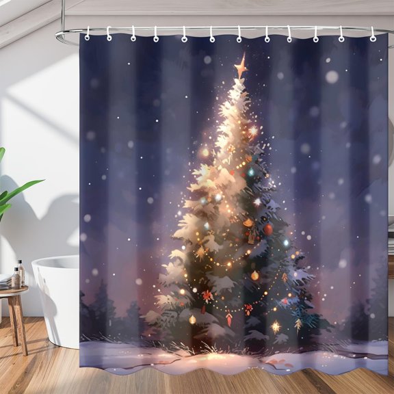 Art Christmas Tree Pattern Shower Curtain for Bathroom Shower Curtain Set with 12 Hooks Waterproof Fabric Bath Curtain for Bathtub Restroom Decor, 72 X 72 in