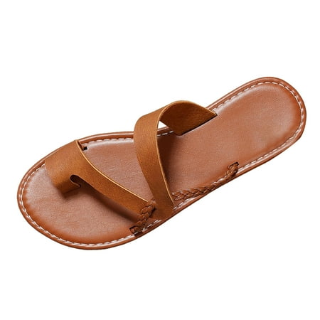 

Huashengg European And American Foreign Trade Large Sized Women s Slippers New Summer Round Toe Pull Over Flat Bottomed Beach Casual Sandals For Women Fun Womens Slippers