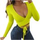 thumbnail image 1 of Top corto de tirantes cruzados de manga larga con escote en V profundo de Color sólido a la moda para mujer Fridja  bvmnju4321, 1 of 8