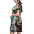 thumbnail image 2 of Disketp Colorful Graffiti Cow para Vestido de Manga Corta para Mujeres, Vestidos de Verano para Mujeres, Casual y Holgado para la Playa, 2 of 6