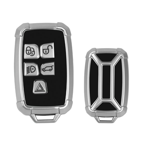 Xotic Tech Silver TPU w/ Printed 5-Button Key Fob Shell Cover Case, Compatible with Range Rover Sport Evoque Velar Discovery4 Jaguar XE XF XJ F-PACE F-TYPE Smart Keyless Entry Key