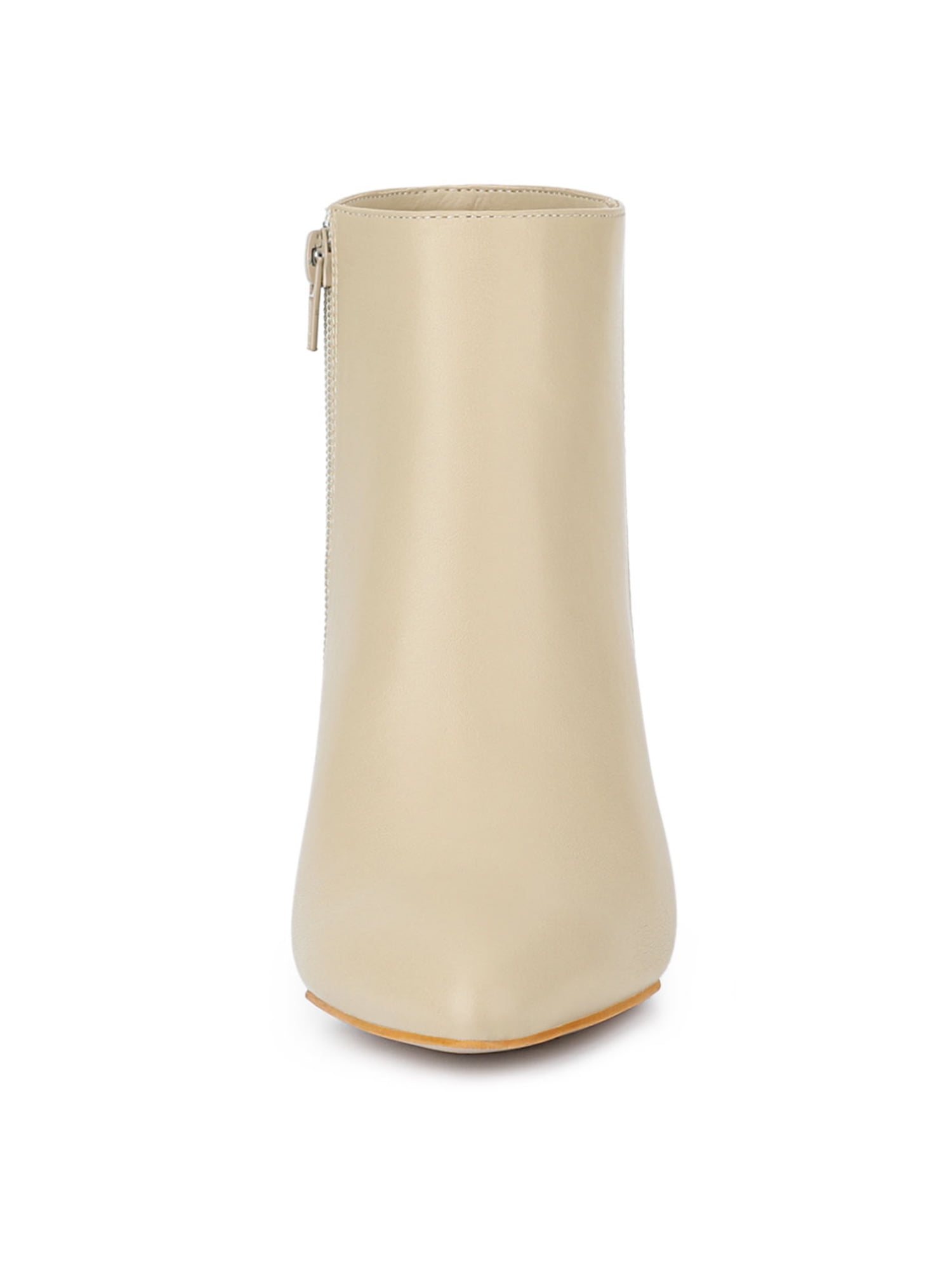DARING DIVA Women's Pointed Toe Zipper Stiletto Heel Ankle Wrap Boots Beige 10
