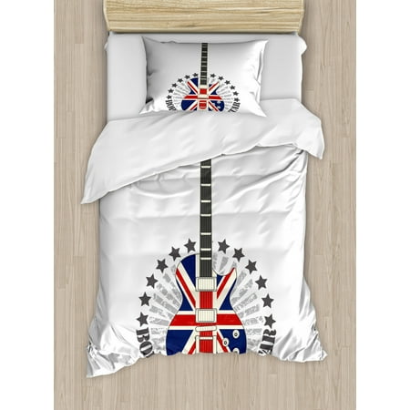 Rock Music Duvet Cover Set Union Jack Patterned Guitar Stars