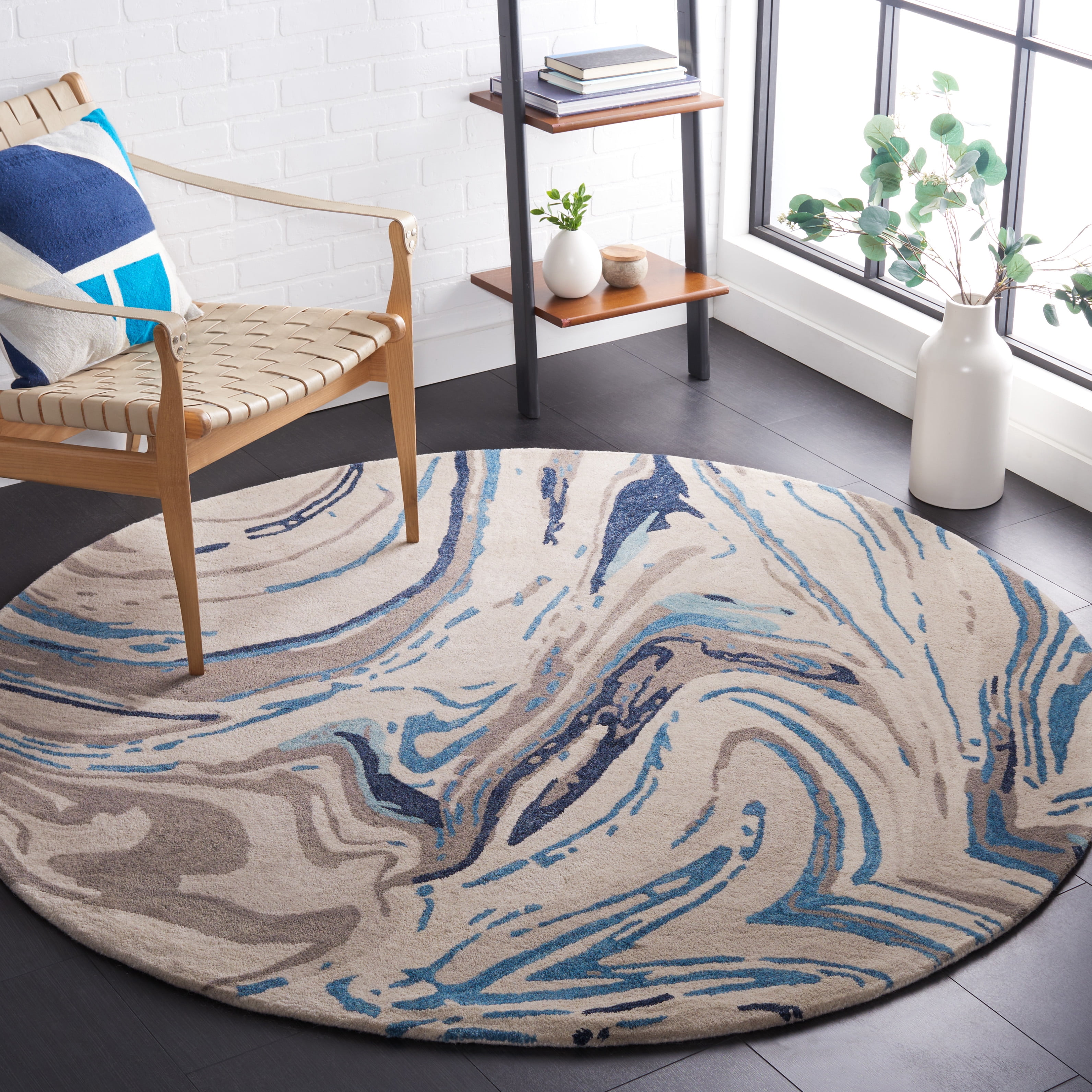 SAFAVIEH Soho Sybella Abstract Area Rug, Grey/Blue, 6' x 6' Round