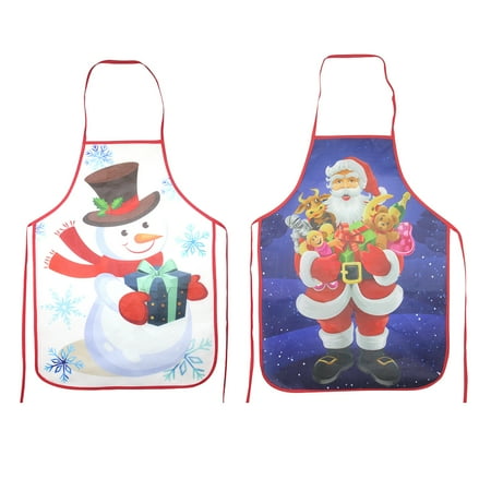 

2pcs Christmas Santa Claus Snowman Printed Aprons Chef Kitchen Protective Apron