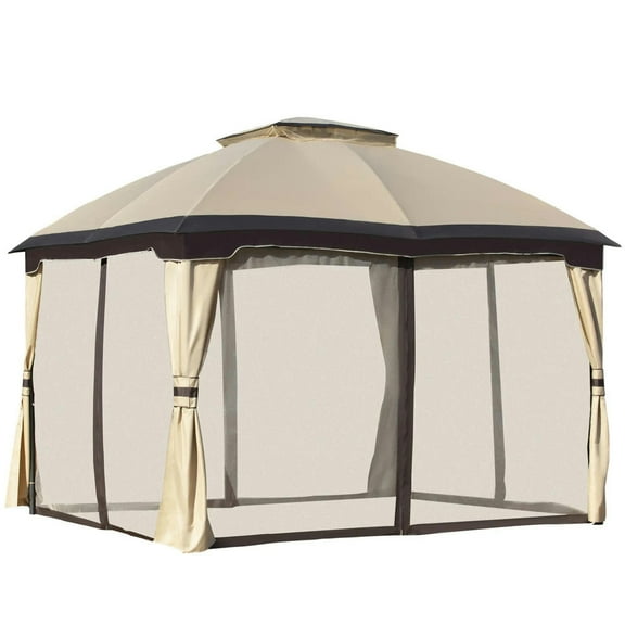 GVN Patio Garden Pergola, Pergola Canopy,10' x 12' Outdoor Gazebo w/Double Vented Roof, Zippered Mesh Sidewalls, Beige