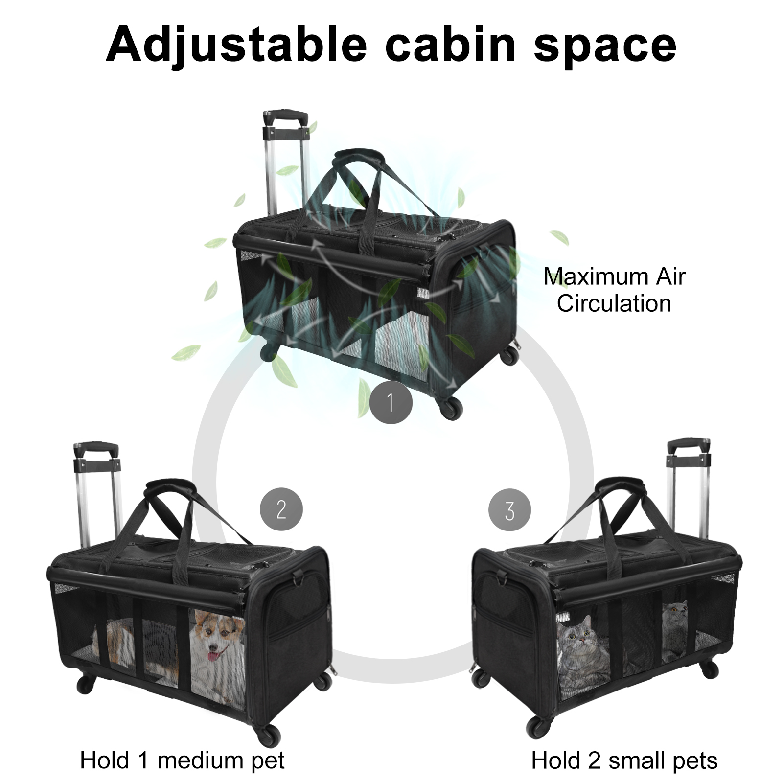 ELEGX Double-Compartment Pet Rolling Carrier with Wheels photo 6
