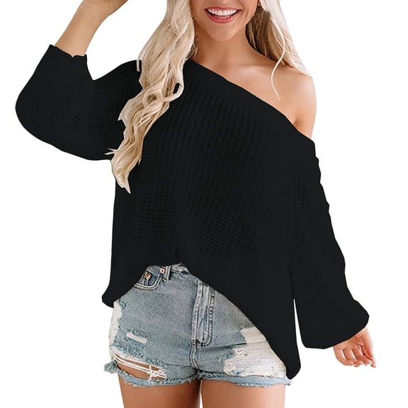 Baqcunre Sweaters For Women Women'S Off The Shoulder Line Neck Hollow Out Loose Knit Pullover Sweater Hoodies For Women Fall Clothes For Women 2023 Black L