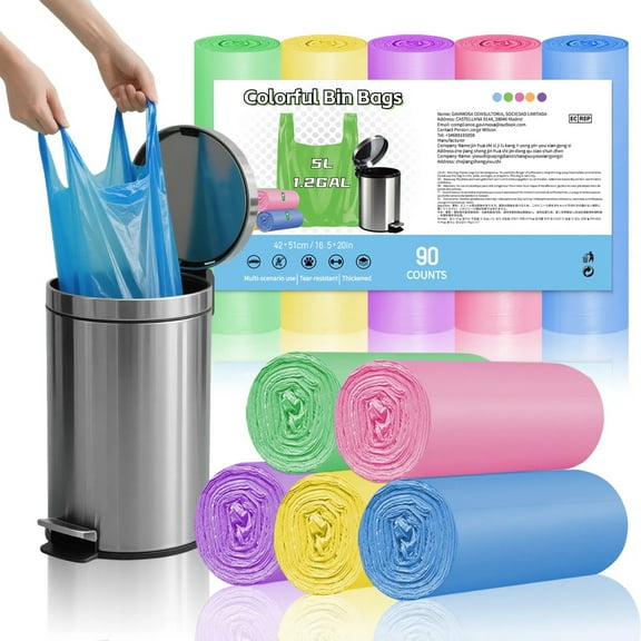 XUXRUS 1.2-Gallon Colorful with Handles Small for Kitchen, Bedroom, and Bathroom Trash Bags, 90 Bags