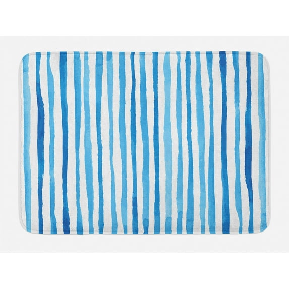 Harbour Stripe Bath Mat, Watercolor Stripes Paintbrush Color Bands Nautical Cottage Design, Non-Slip Plush Mat Bathroom Kitchen Laundry Room Decor, 29.5 X 17.5 Inches, Violet Blue White, Ambesonne