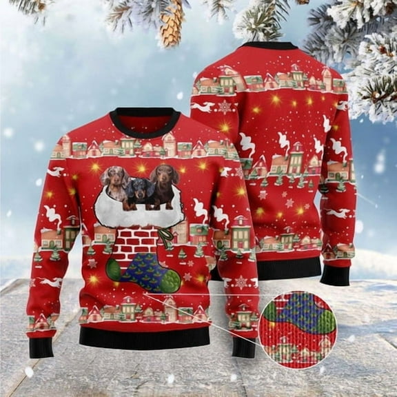 Dachshund Light Up 3D Christmas Sweater, Funny Xmas Sweater, Sweater Xmas