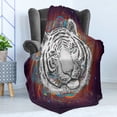 thumbnail image 4 of Animal Soft Flannel Fleece Blanket, Wildlife Theme Modern Image of a White Tiger Lion Head from Outer Space, Cozy Plush for Indoor and Outdoor Use, 70" x 90", Brown White and Black, by Ambesonne, 4 of 5