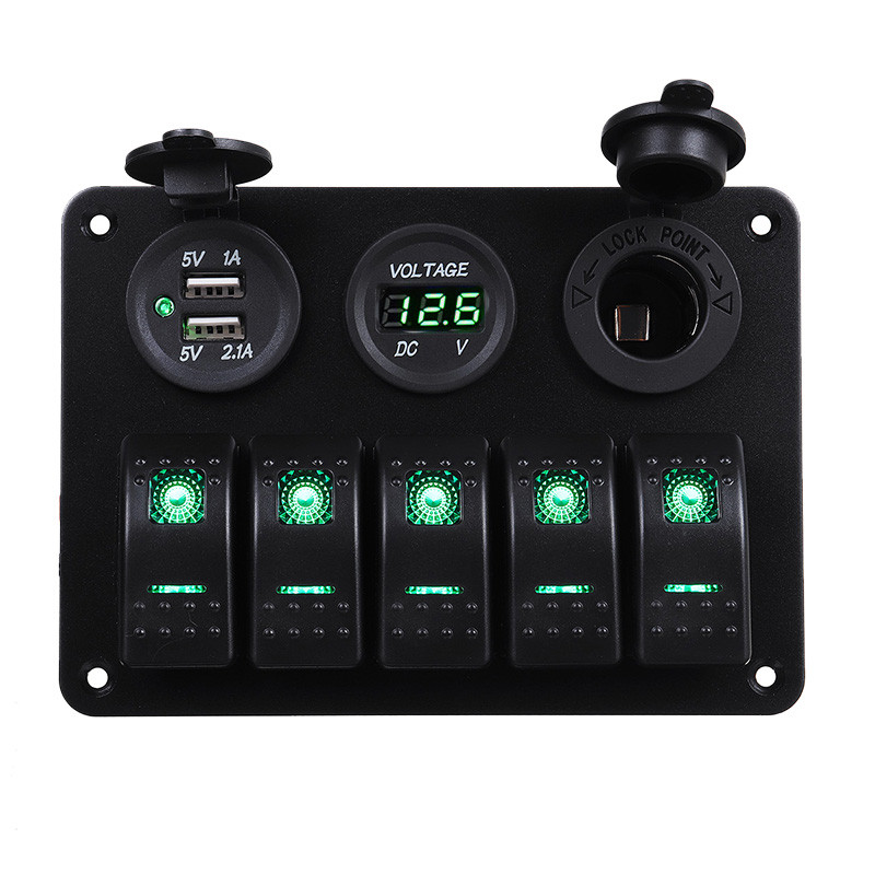 Gang ON-Off Marine Ignition Toggle Rocker Switch Panel Waterproof with Digital  Voltmeter 3.1A Dual USB Charger Cigarette Lighter Socket for RV Car Boat  Vehicles