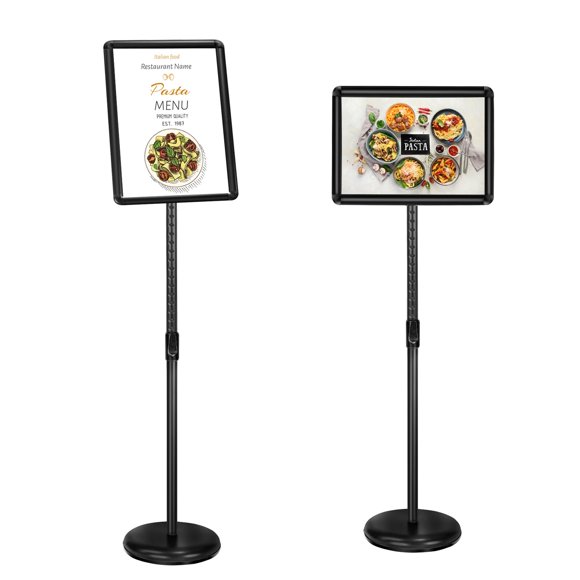 SCZS Heavy Duty Floor Sign Stand Adjustable Pedestal Sign Holder Stand, Poster Stand Aluminum Snap Open Frame for 8.5X11 Inches with Heavy Round Base, Both Vertical and Horizontal Sign Displayed