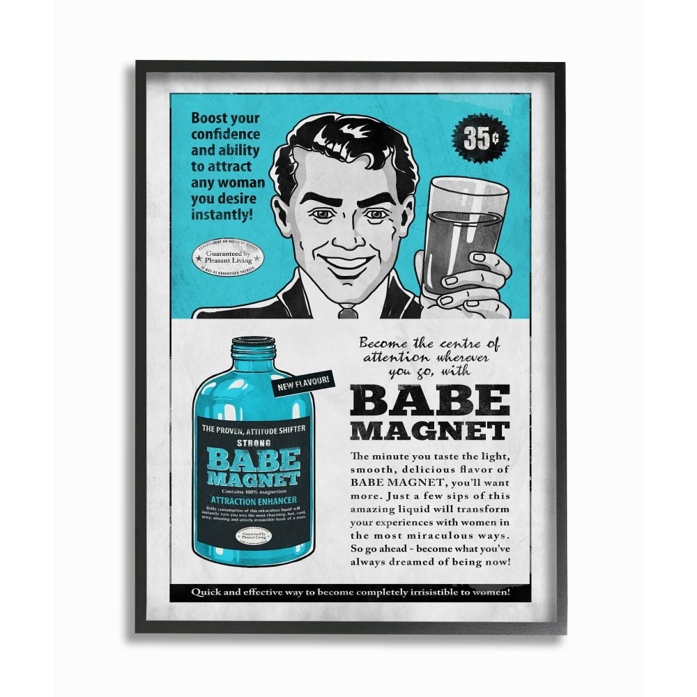 Stupell Industries Babe Magnet Vintage Comic Book Funny Blue Design Framed Wall Art by Ester Kay