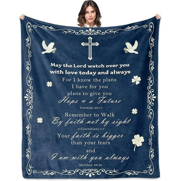 Christian Gifts for Women, Inspirational Spiritual Scriptures Religious Gifts for Women Men Catholic Bible Verse Blessed Blanket 60"X 50" Faith Prayer Praying Men Woman Birthday Gift