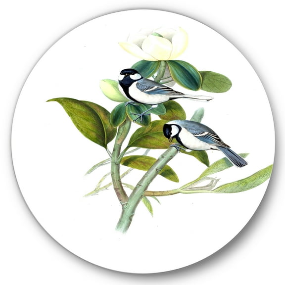 Designart 'Vintage Countryside Birds On Branch I' Farmhouse Circle Metal Wall Art 36x36 - Disc of 36